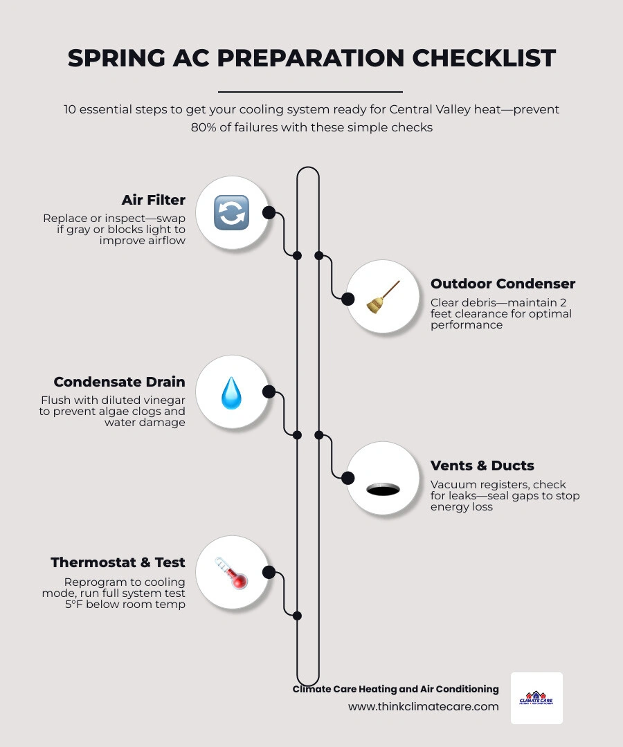 10-step spring AC preparation checklist for Central Valley homeowners - getting your cooling system ready for warm weather 10-step spring AC preparation checklist for Central Valley homeowners - getting your cooling system ready for warm weather
