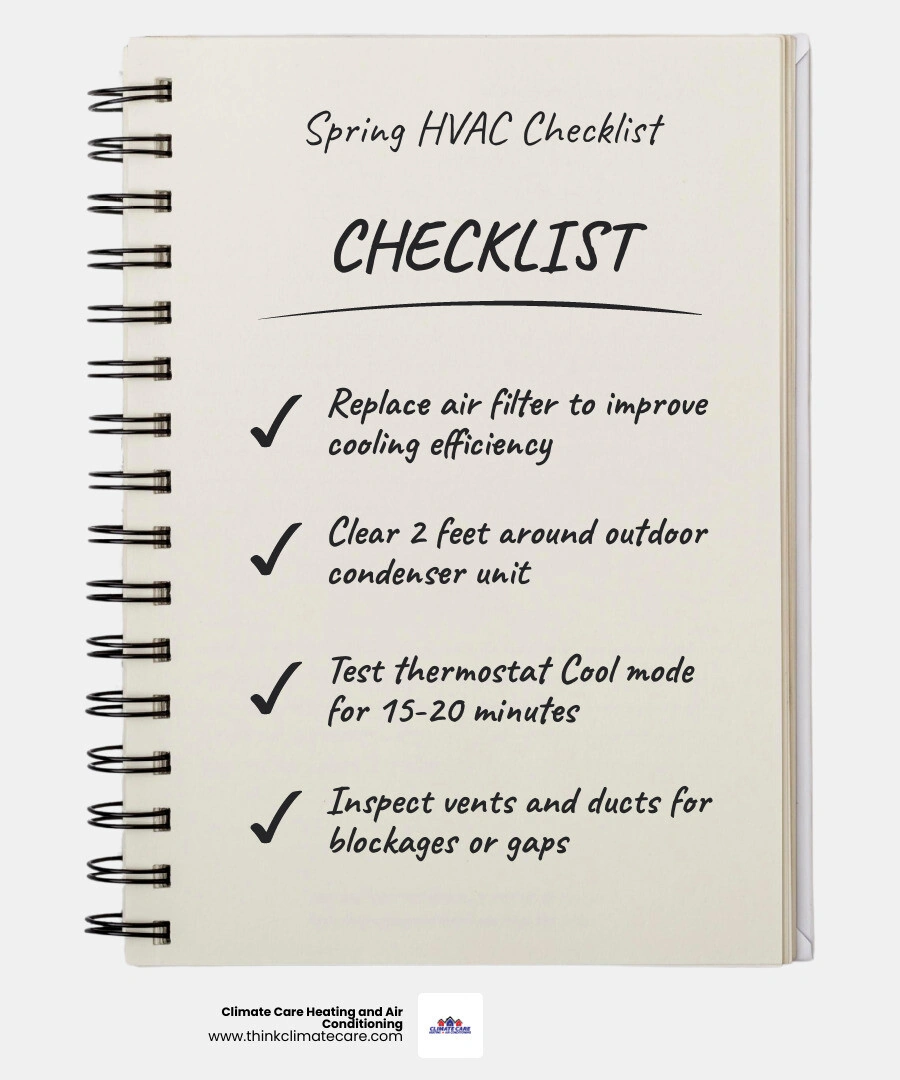 Spring HVAC transition from heating to cooling checklist infographic for homeowners infographic