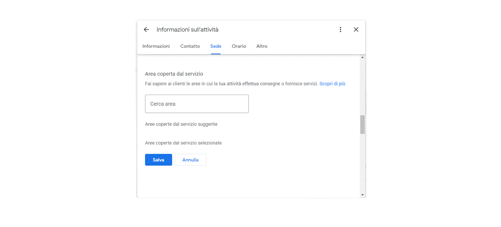 come inserire usiness area google business profile