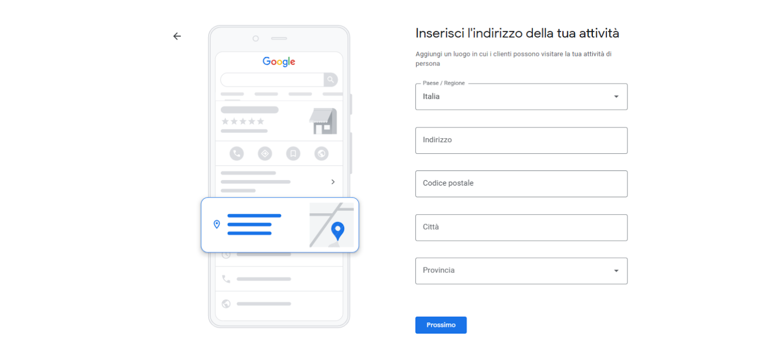 come inserire indirizzo google business profile