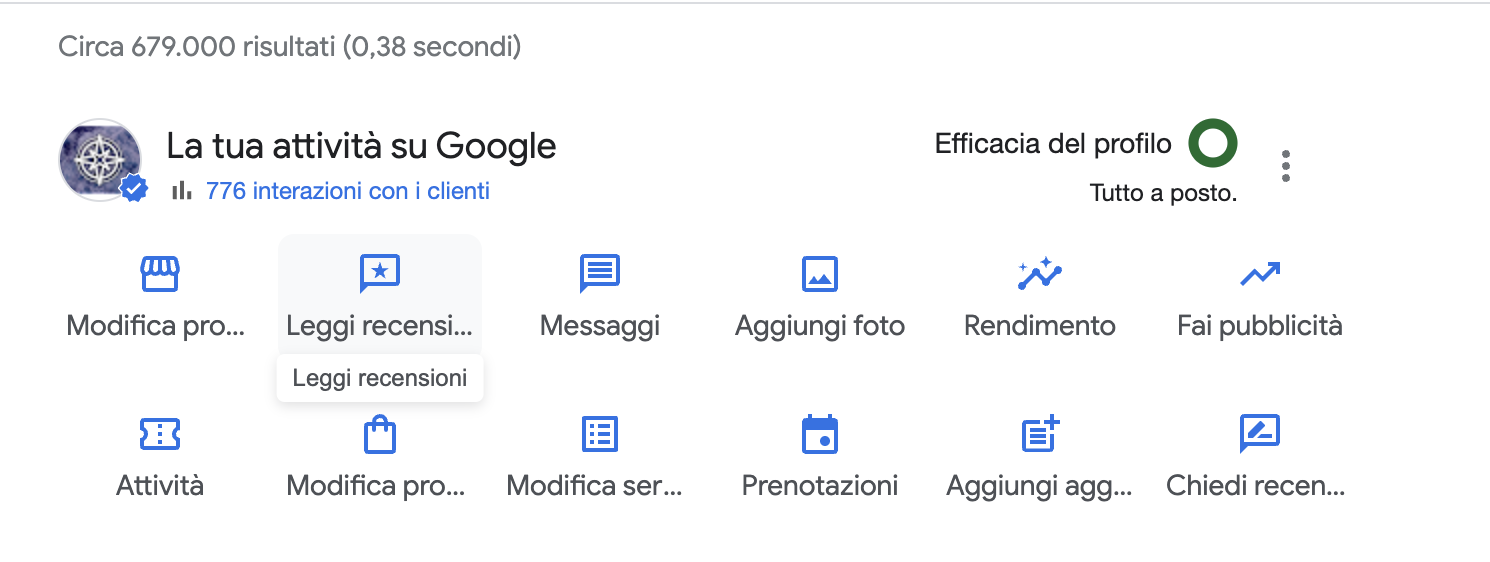 Schermata attività profilo Google