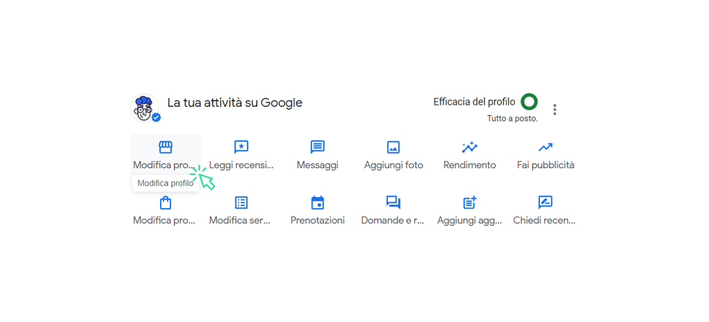 Schermata profilo attività Google Business Profile