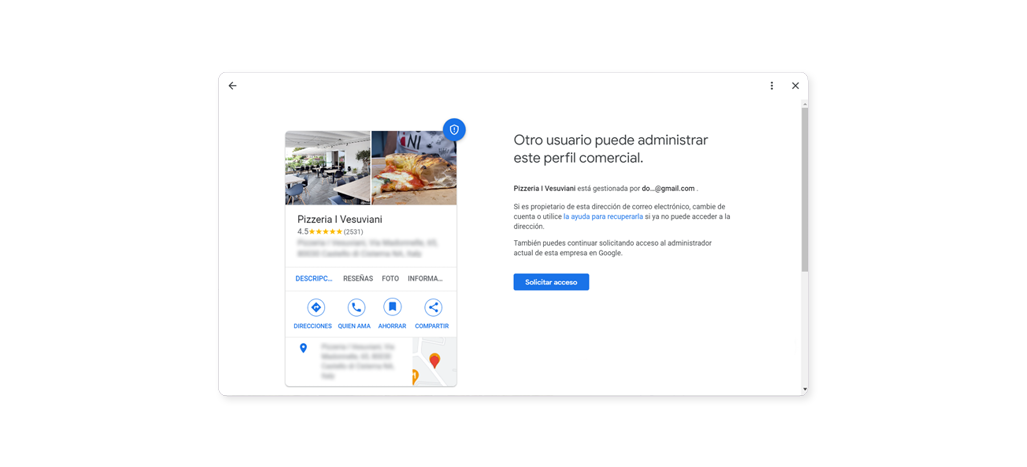 Pantalla de solicitud de acceso a una empresa de Perfil Google Business gestionada por terceros