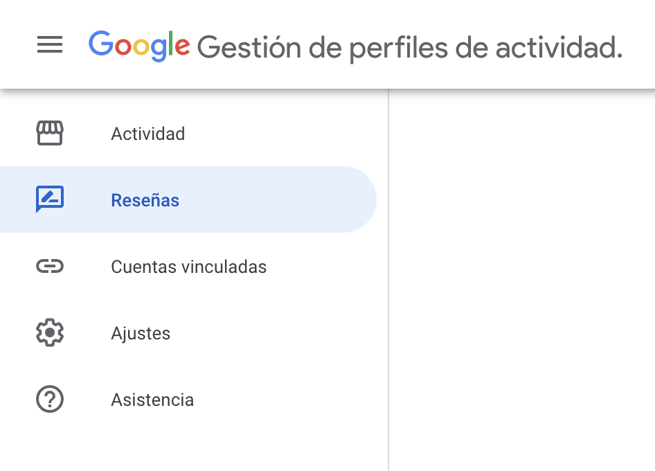 Pantalla de actividad del perfil de Google.