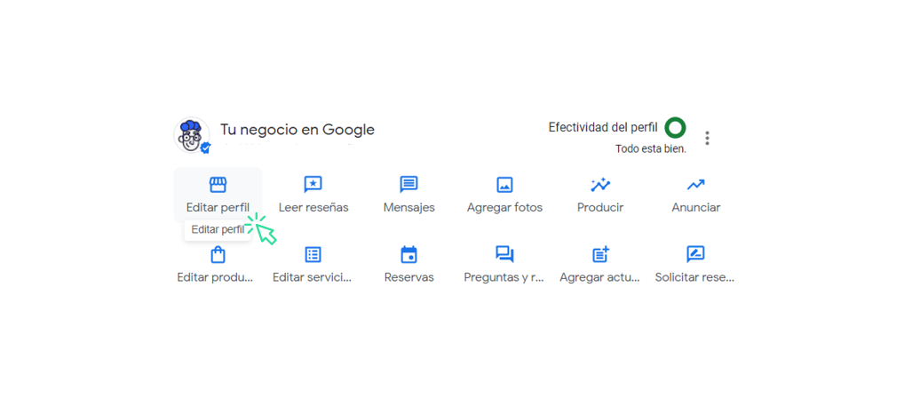 Pantalla de perfil de la actividad de Google Business Profile