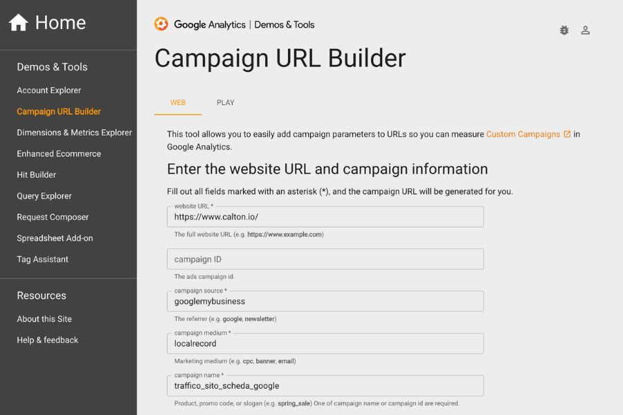 come creare UTM con campaign url builder