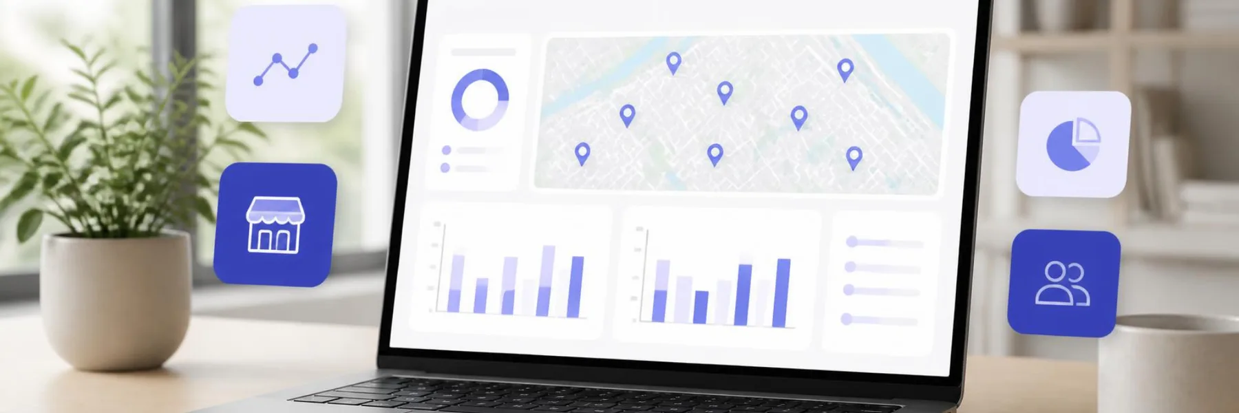 Portatile con mappa delle sedi e grafici di confronto: Benchmark con i concorrenti: come confrontare ogni sede
