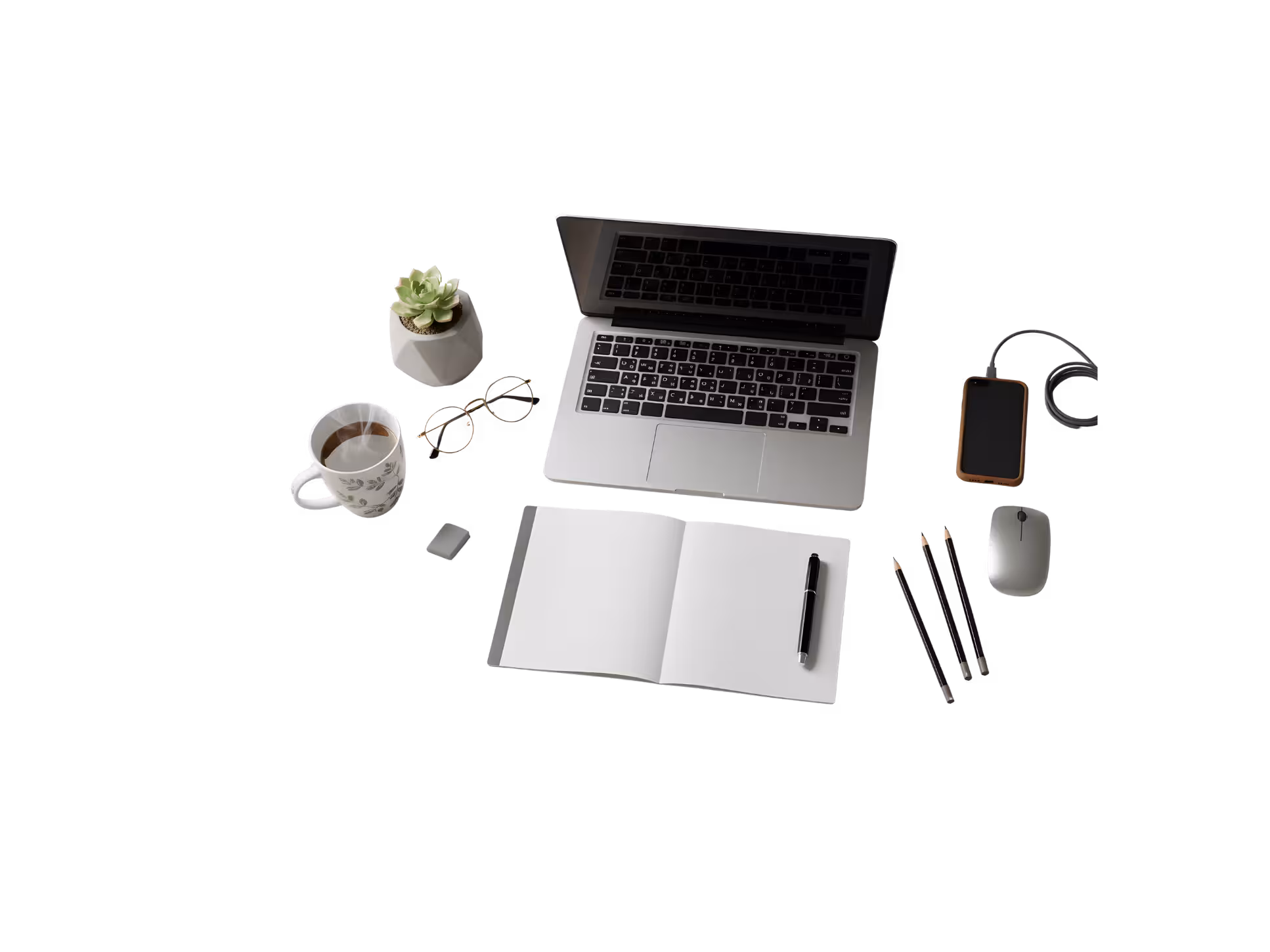 Workspace set up for reviewing business plans and systems.