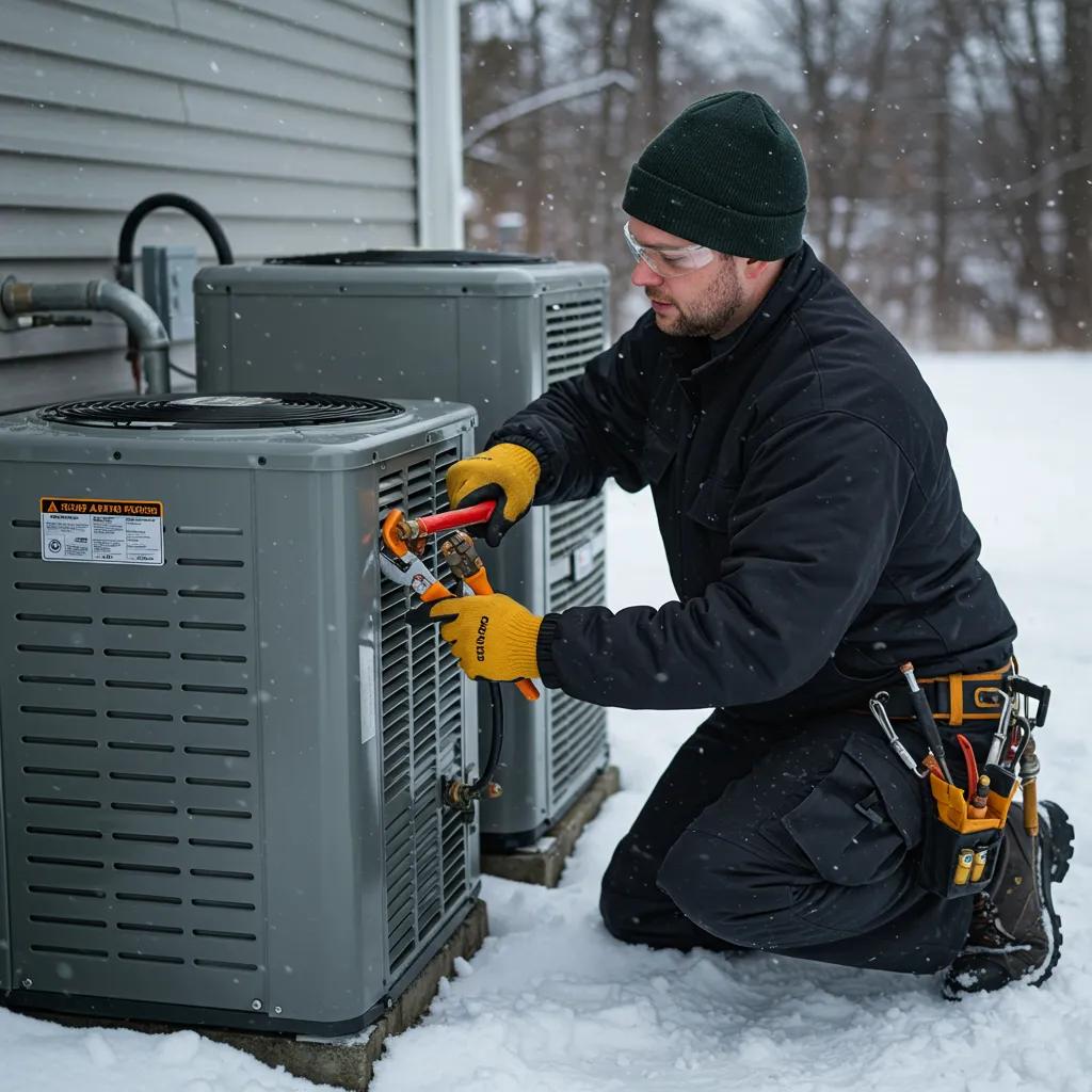 HVAC technician providing expert winter service, emphasizing professionalism and reliability