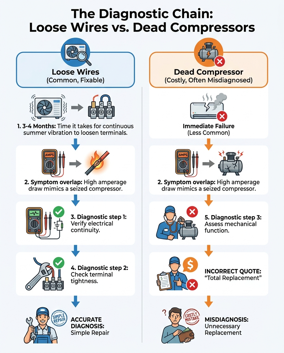 The Diagnostic Chain: Loose Wires vs. Dead Compressors