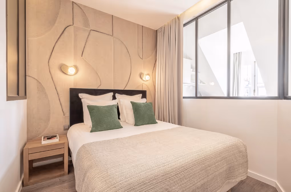 Chambre meublée chez Yuna Les Halles, appartement en résidence hôtelière à louer pour séjour affaires courte ou longue durée.