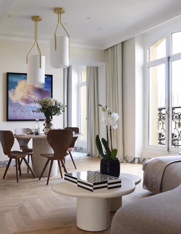 Living room with table in a furnished apartment for long term rental, Yuna
