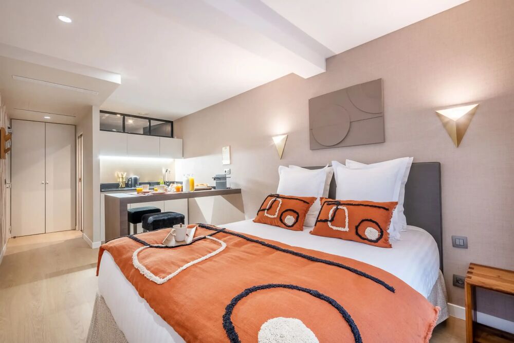 Appartement avec chambre confortable chez Yuna Les Halles, idéale pour un séjour affaires ou une location meublée en résidence hôtelière.
