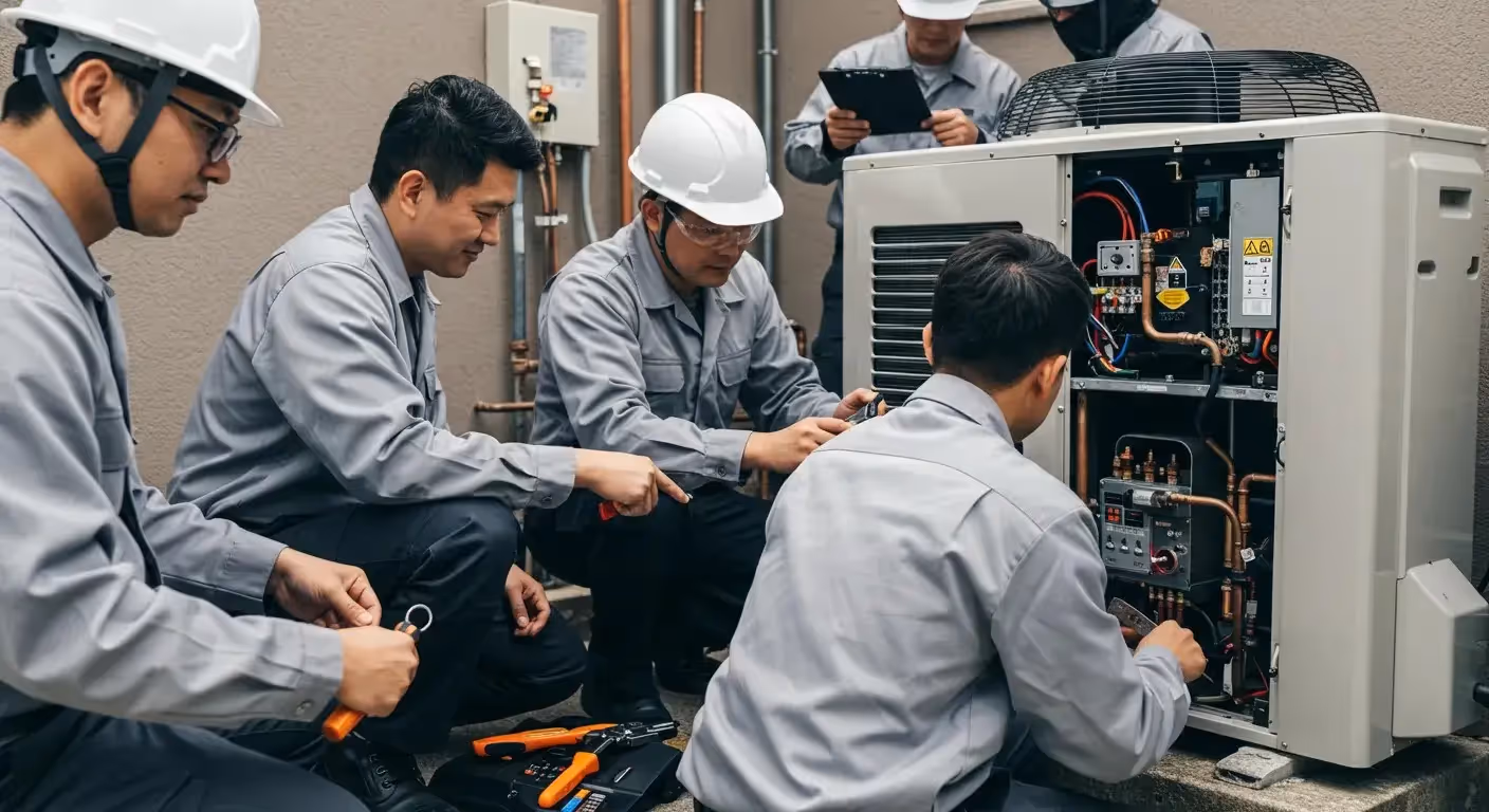Technicians working with HVAC units