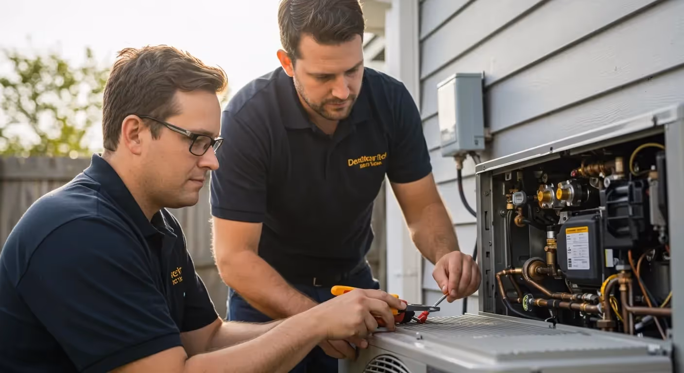 Image of technician installing Heat Pump
