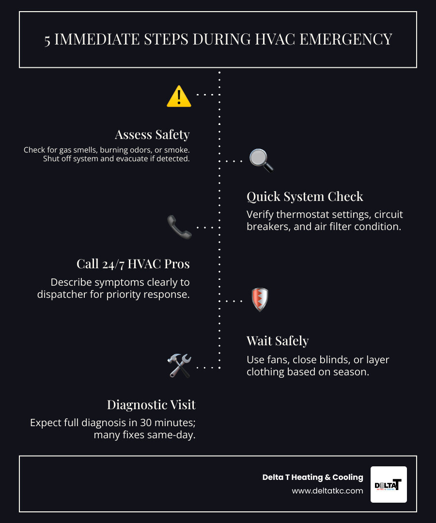 5 immediate steps to take during an HVAC emergency breakdown infographic - emergency hvac repair what to expect infographic