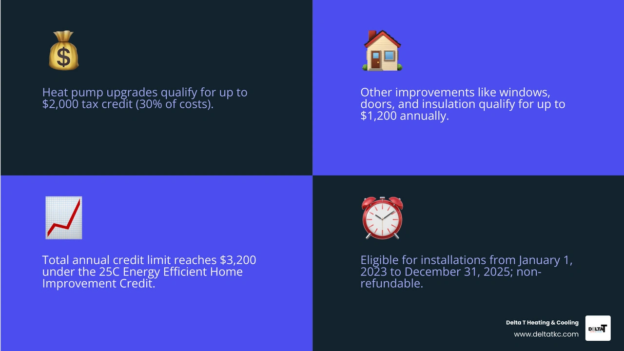 Infographic showing $3,200 annual credit limit breakdown: $2,000 for heat pumps and $1,200 for other home improvements under