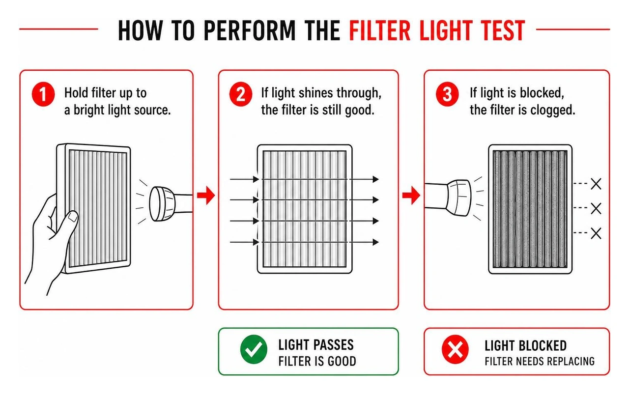 Diagram showing how to perform the filter light test Diagram showing how to perform the filter light test