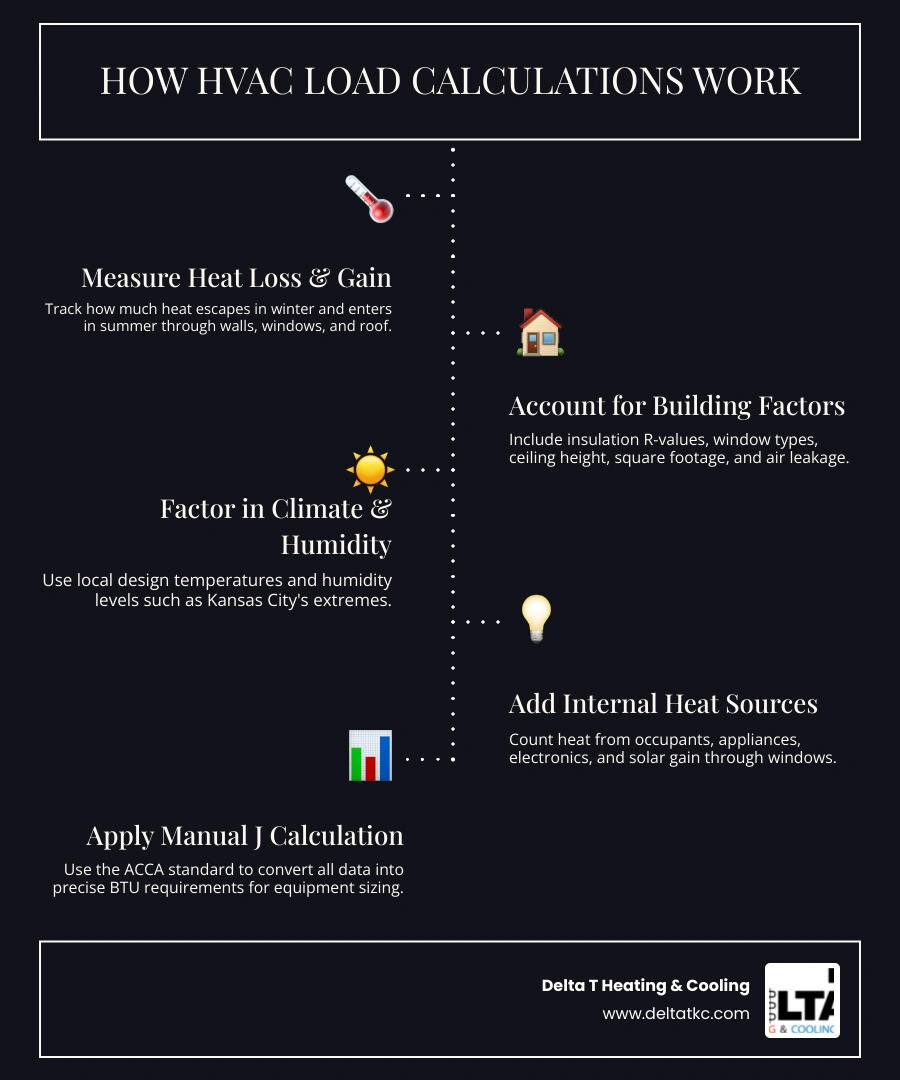Infographic showing HVAC heat gain and heat loss concept with key calculation factors for home comfort infographic Infographic showing HVAC heat gain and heat loss concept with key calculation factors for home comfort infographic