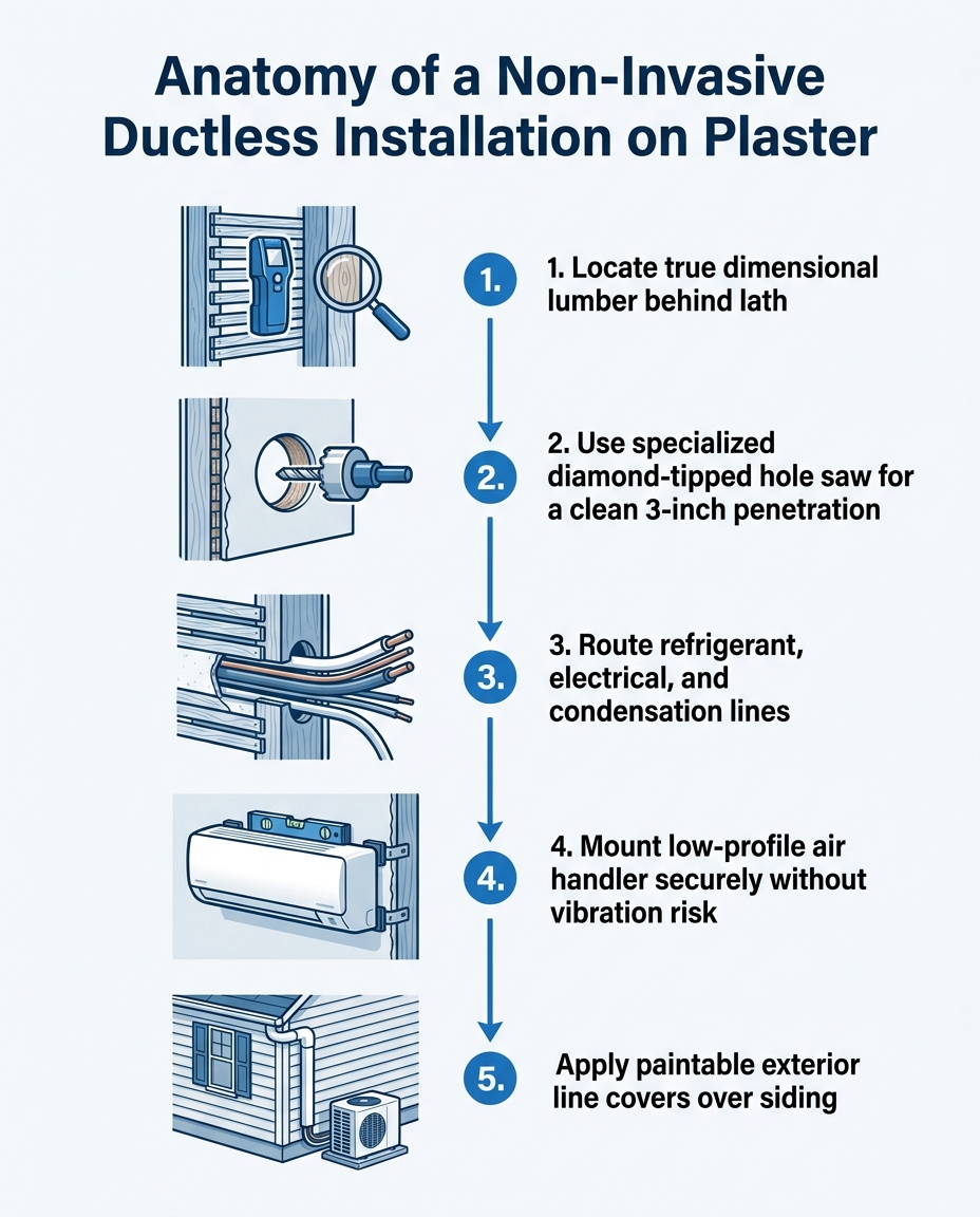 Anatomy of a Non-Invasive Ductless Installation on Plaster