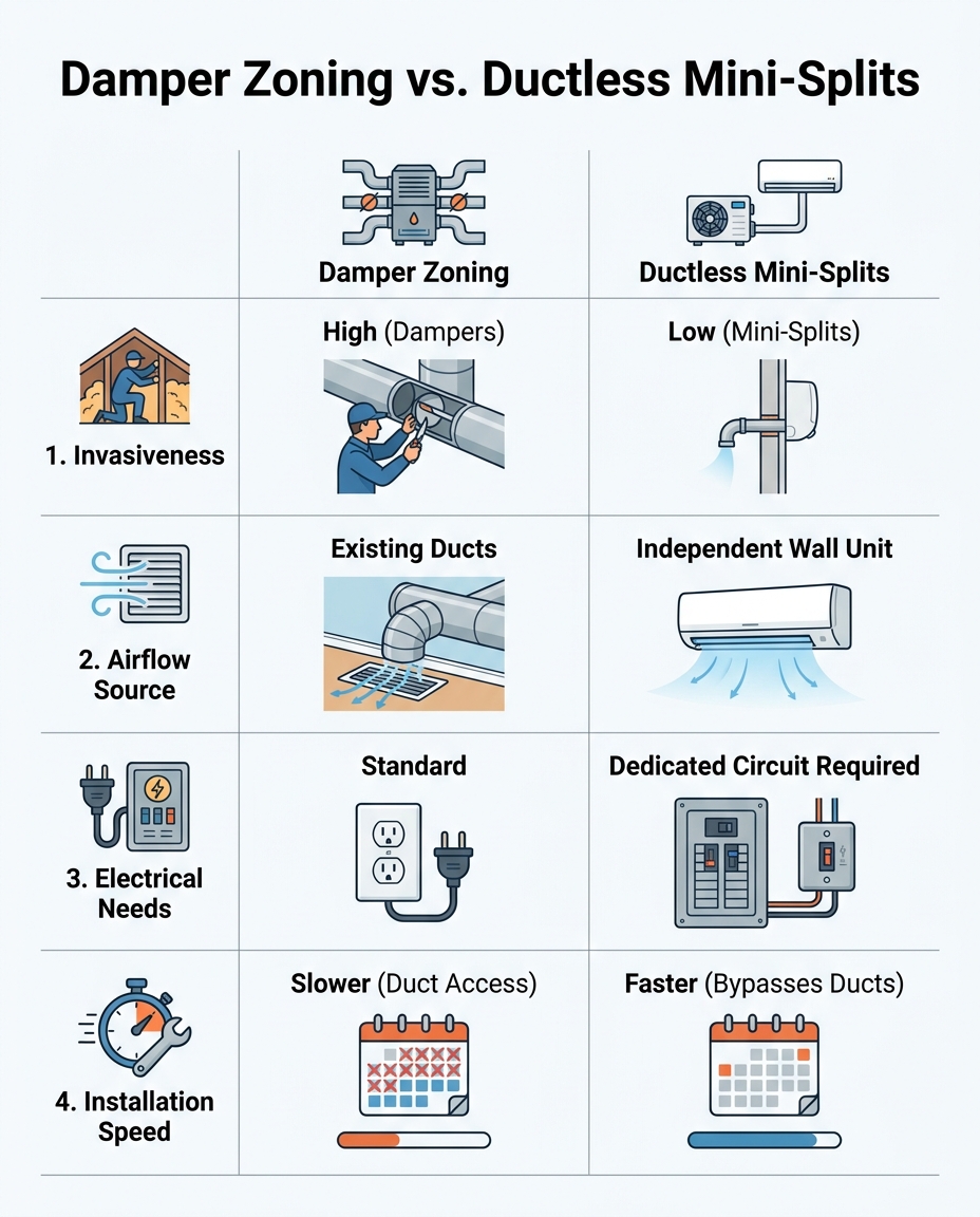 Damper Zoning vs. Ductless Mini-Splits