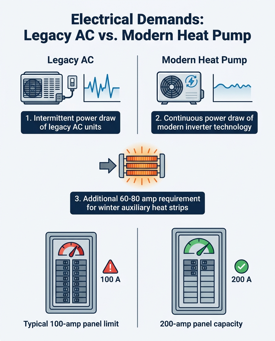 Electrical Demands: Legacy AC vs. Modern Heat Pump