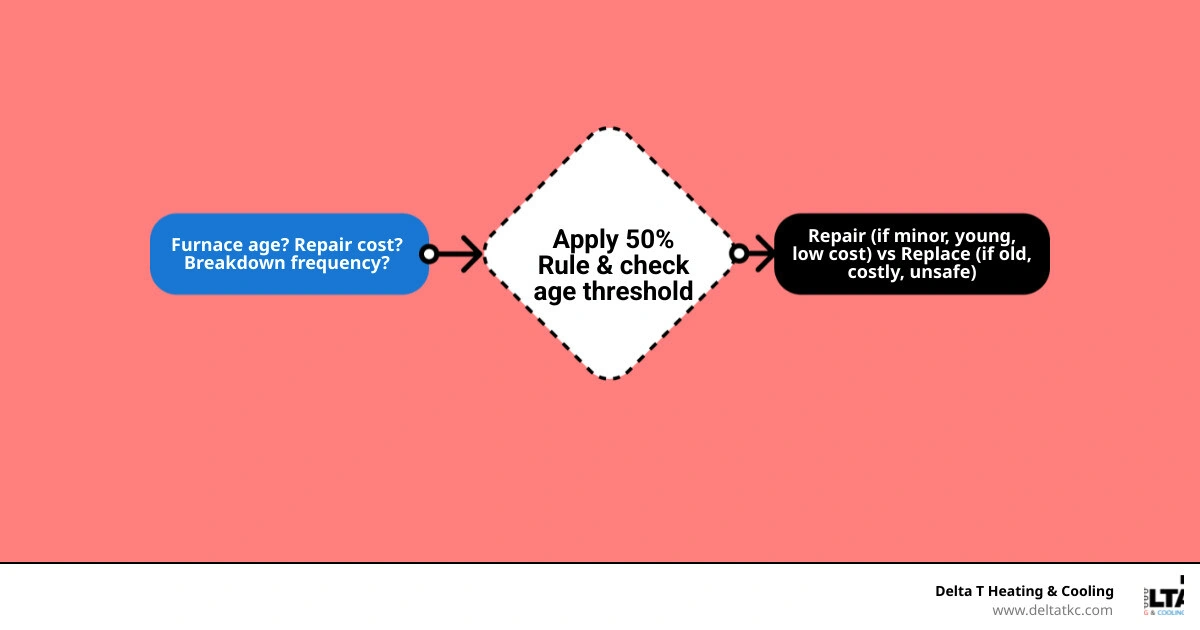 Furnace repair vs replacement decision matrix infographic for homeowners infographic