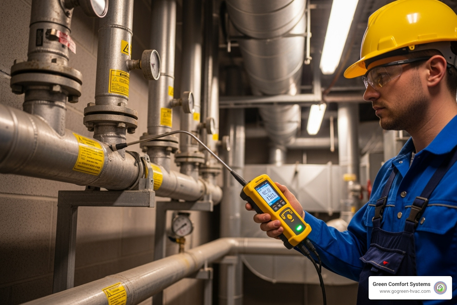 technician using a gas leak detector - gas line repair
