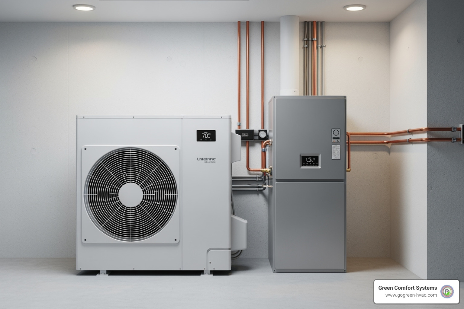 Modern heat pump and furnace side-by-side - columbia md heating and cooling