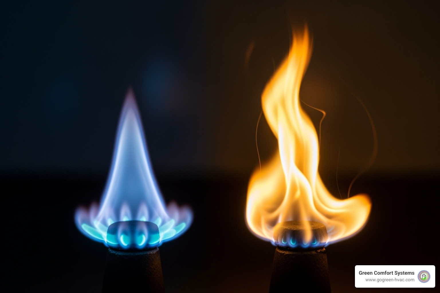 healthy blue flame vs unhealthy yellow flame - furnace gas valve repair