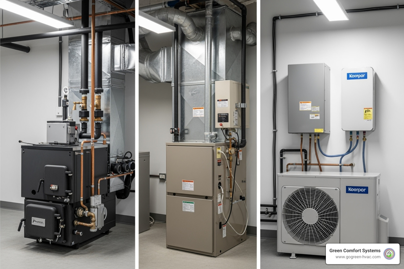 Different heating systems including a furnace, a boiler, and a heat pump - heating repair forest hill