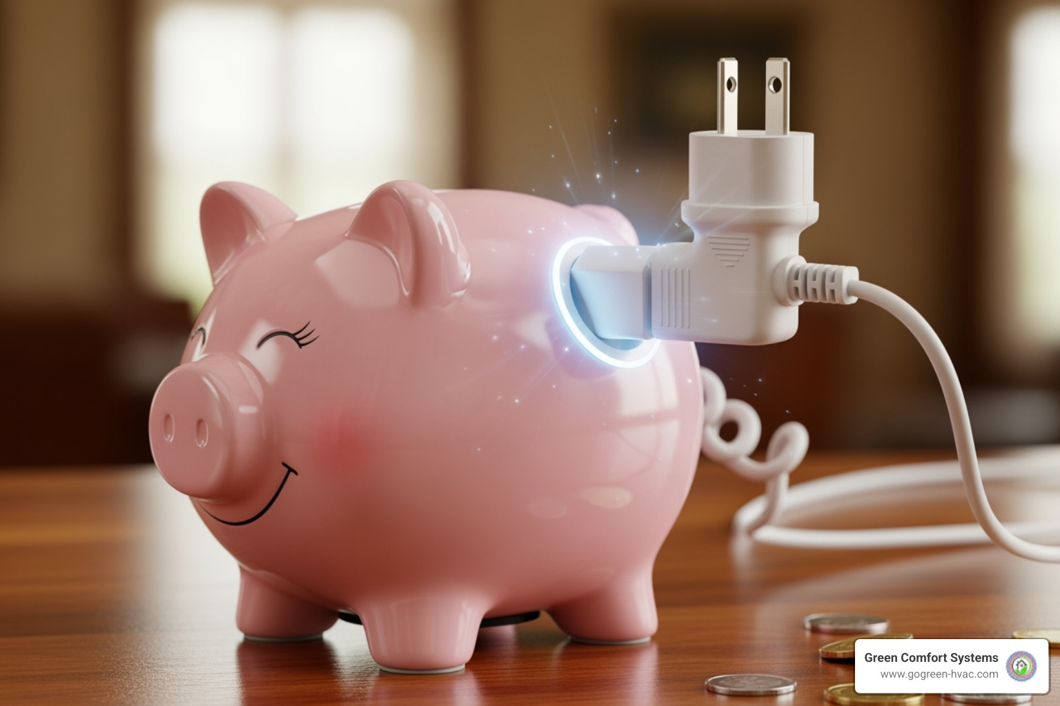 piggy bank with a power plug - Energy efficient heat pump