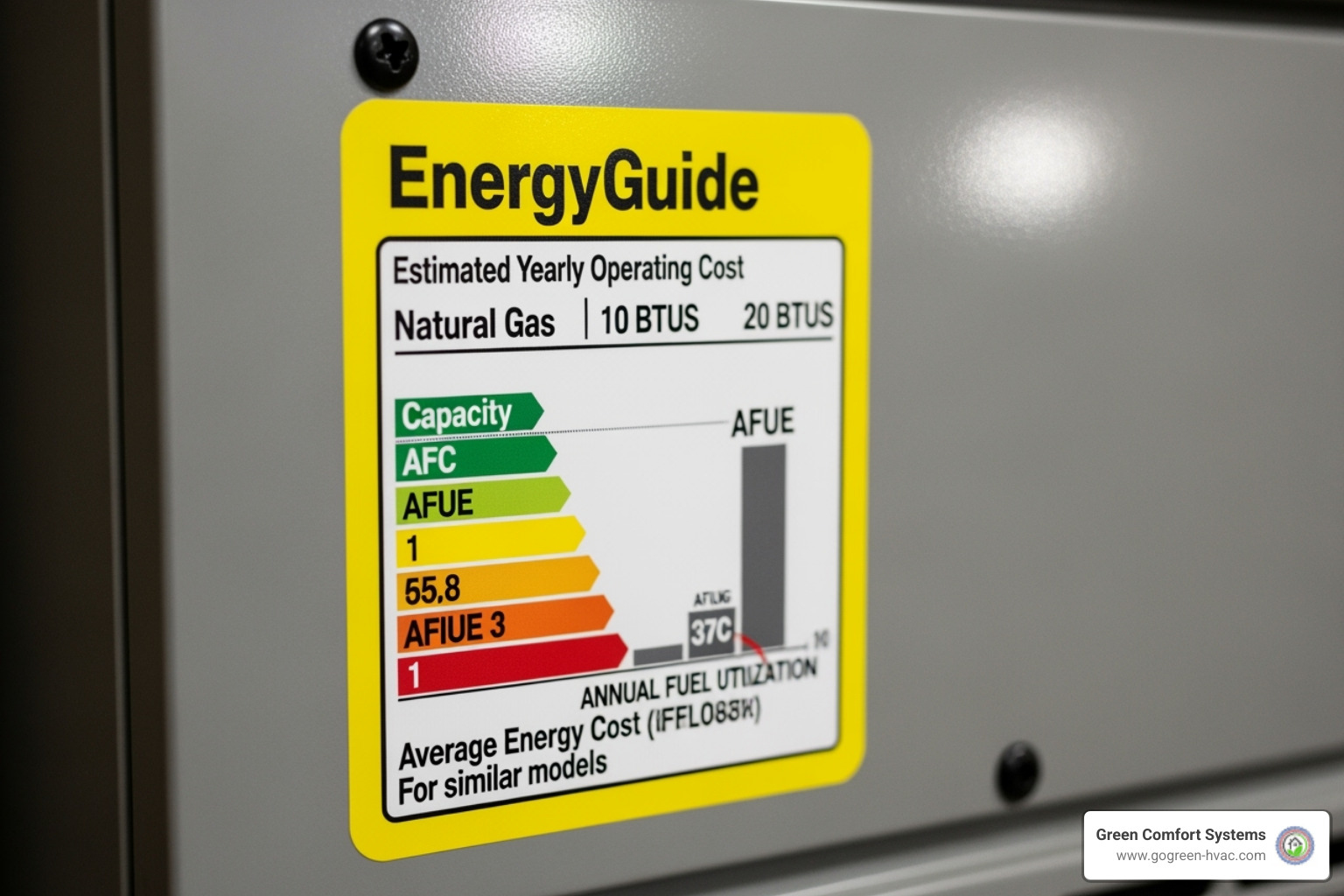 AFUE rating label on a furnace - energy efficient furnace