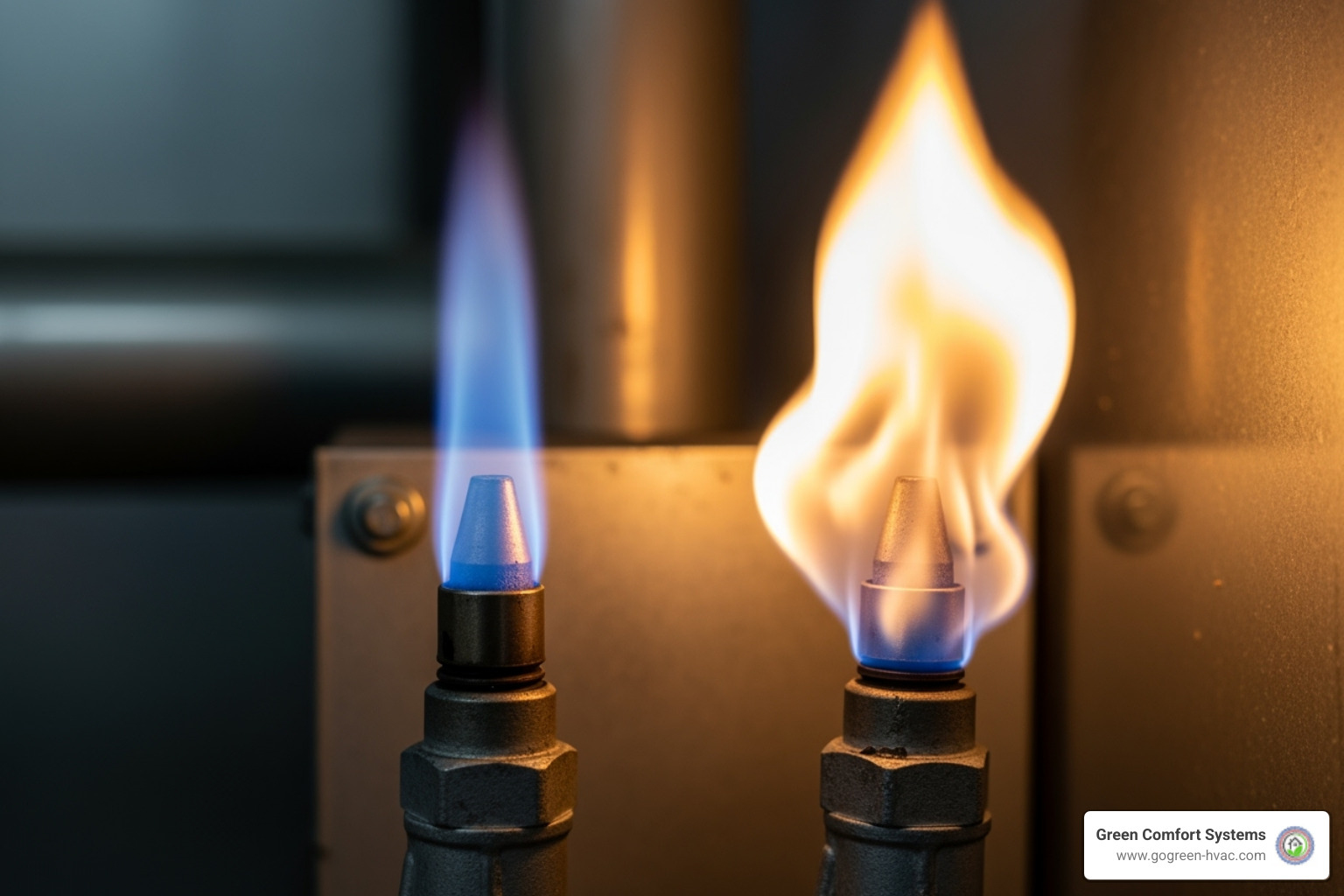 a furnace's blue pilot light versus a problematic yellow one - furnace repair ellicott city
