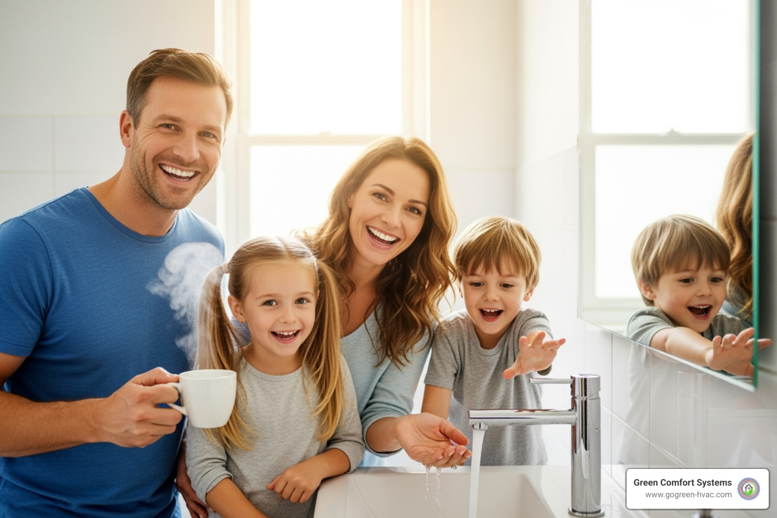 Happy family enjoying hot water - water heater repair forest hills