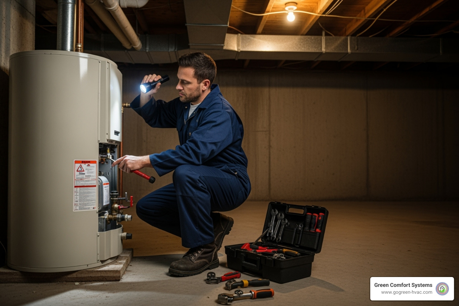 Technician performing water heater maintenance - water heater repair forest hills