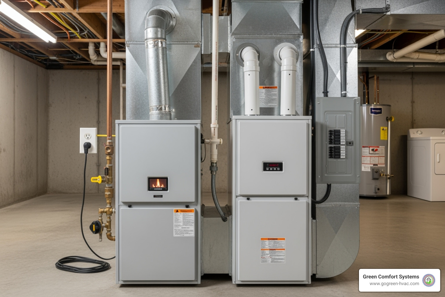 Different types of furnaces, like a gas furnace and an electric furnace - furnace installation professionals