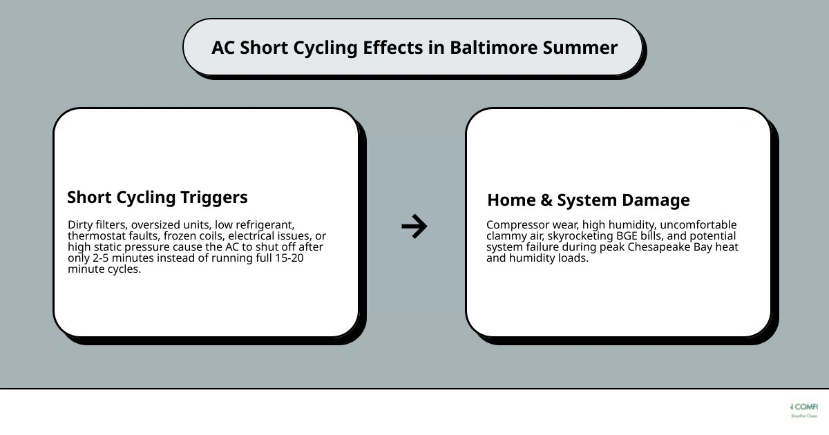 Common causes of AC short cycling vs normal AC operation in Baltimore summer heat infographic Common causes of AC short cycling vs normal AC operation in Baltimore summer heat infographic