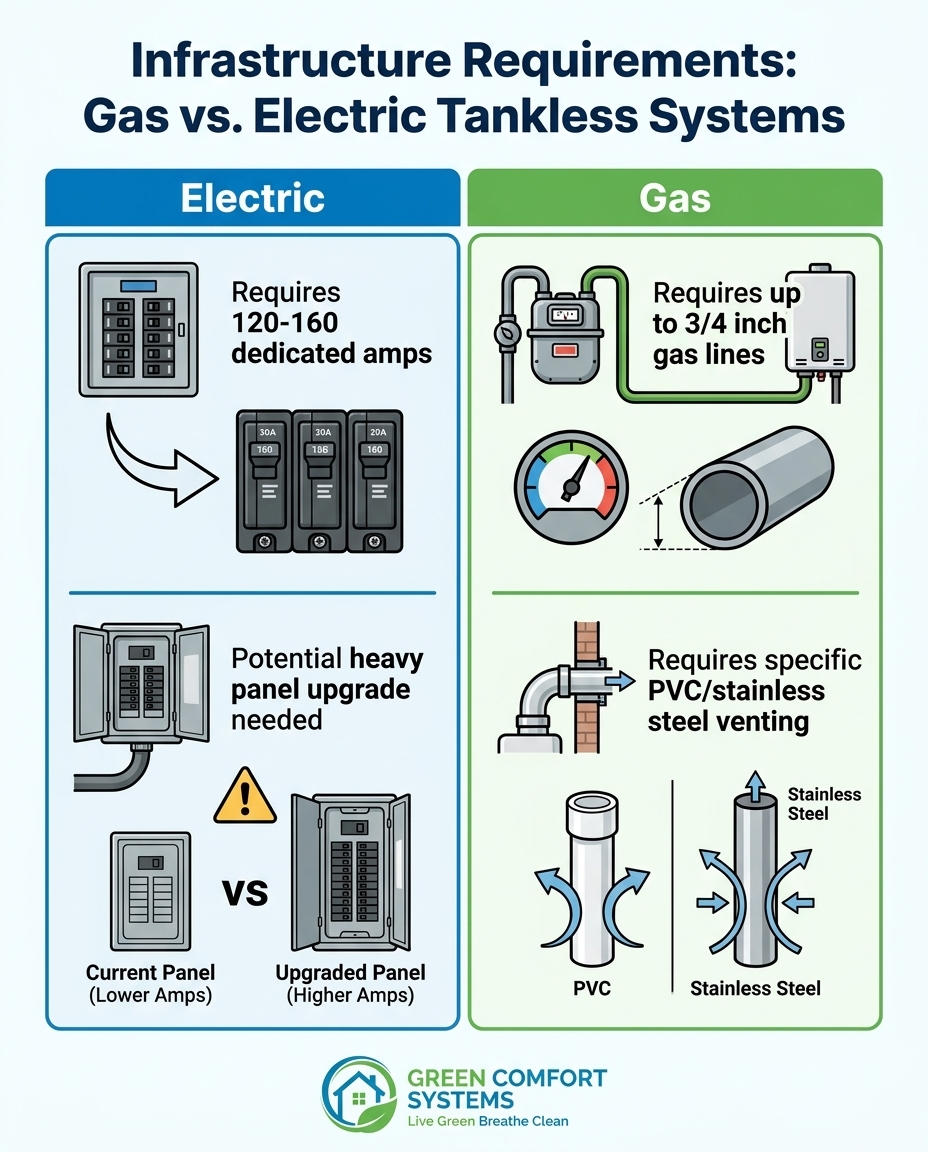 Infrastructure Requirements: Gas vs. Electric Tankless Systems