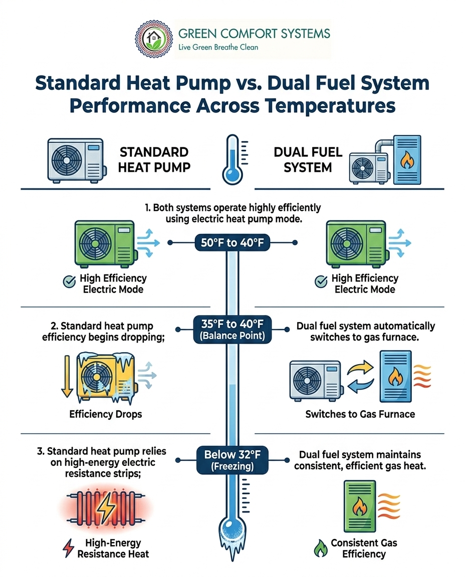 Standard Heat Pump vs. Dual Fuel System Performance Across Temperatures