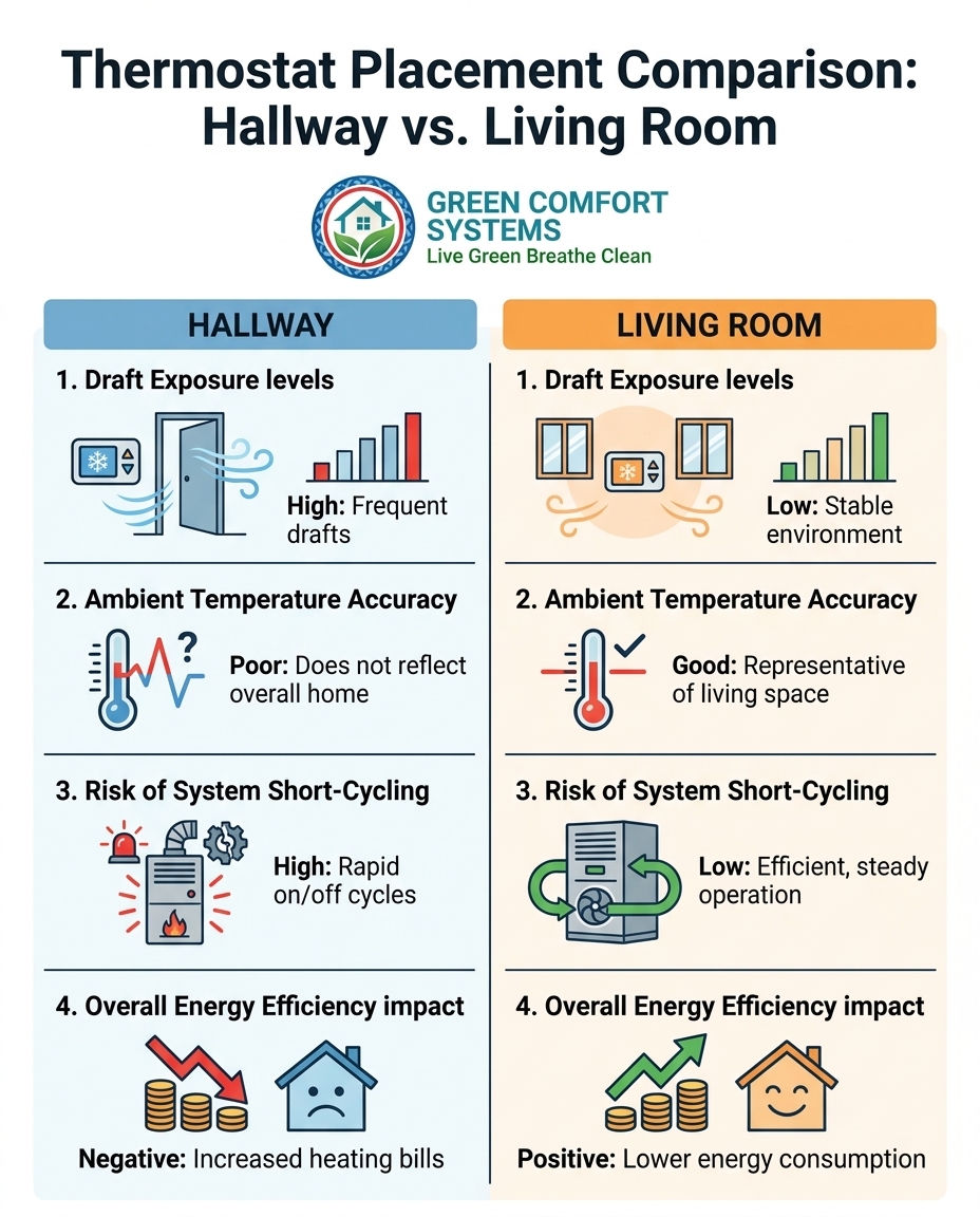 Thermostat Placement Comparison: Hallway vs. Living Room