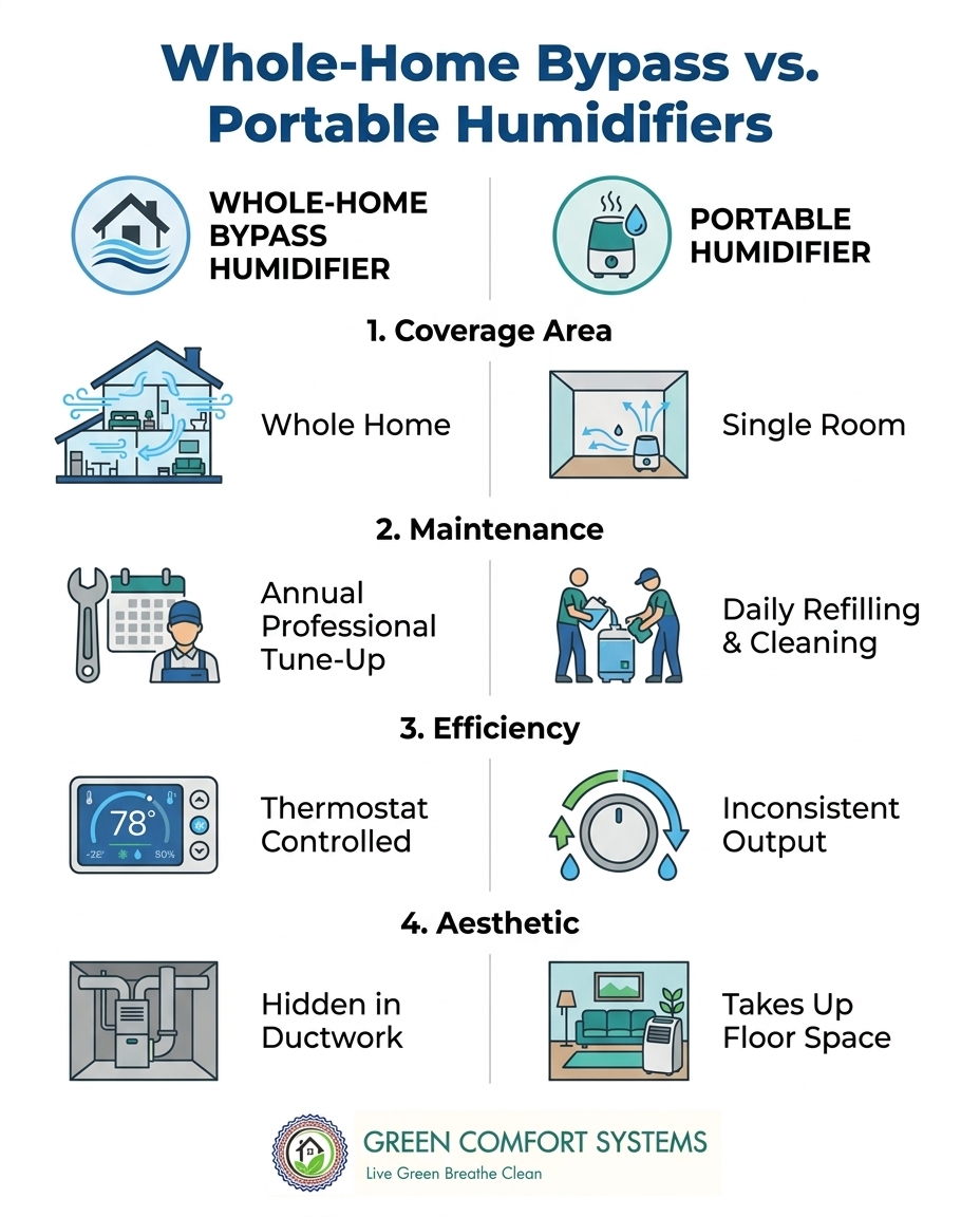 Whole-Home Bypass vs. Portable Humidifiers