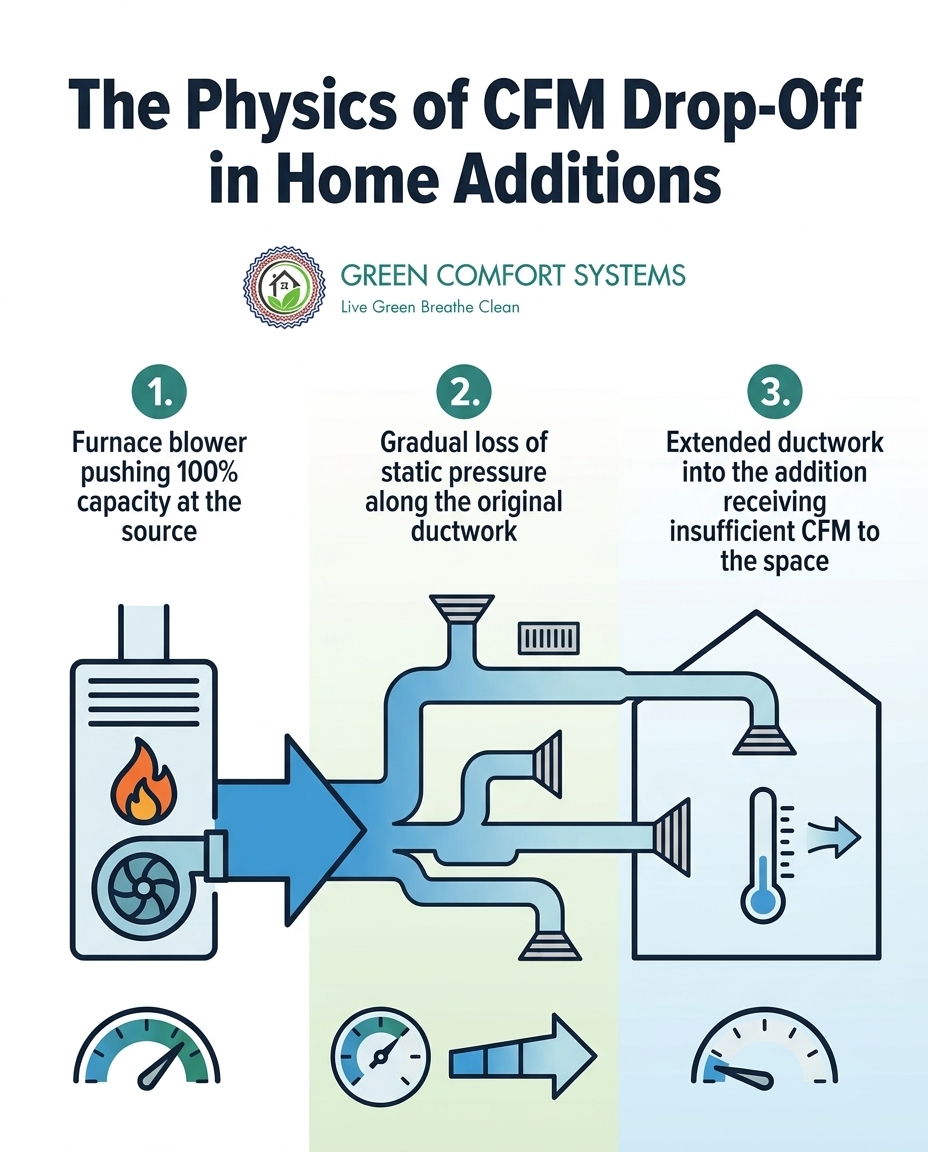 The Physics of CFM Drop-Off in Home Additions