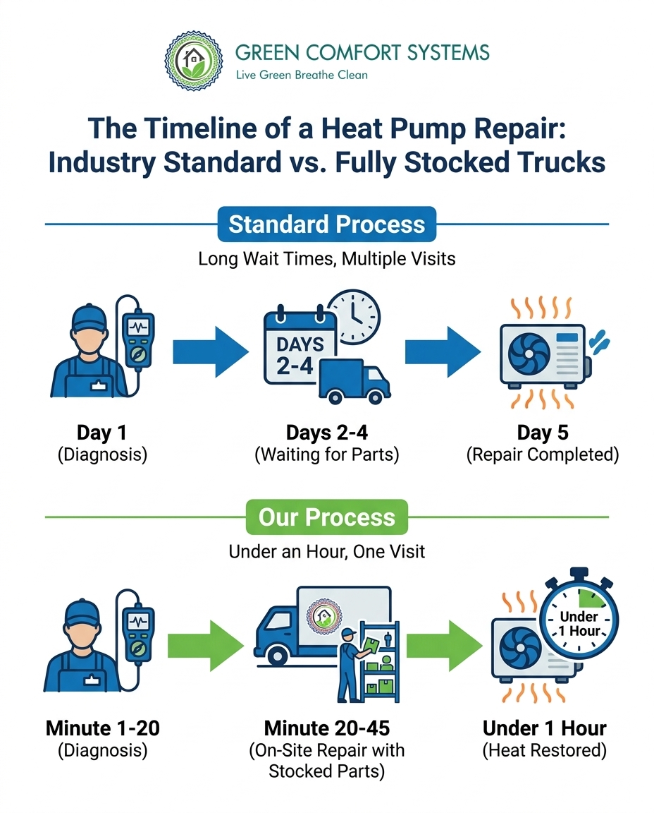 The Timeline of a Heat Pump Repair: Industry Standard vs. Fully Stocked Trucks