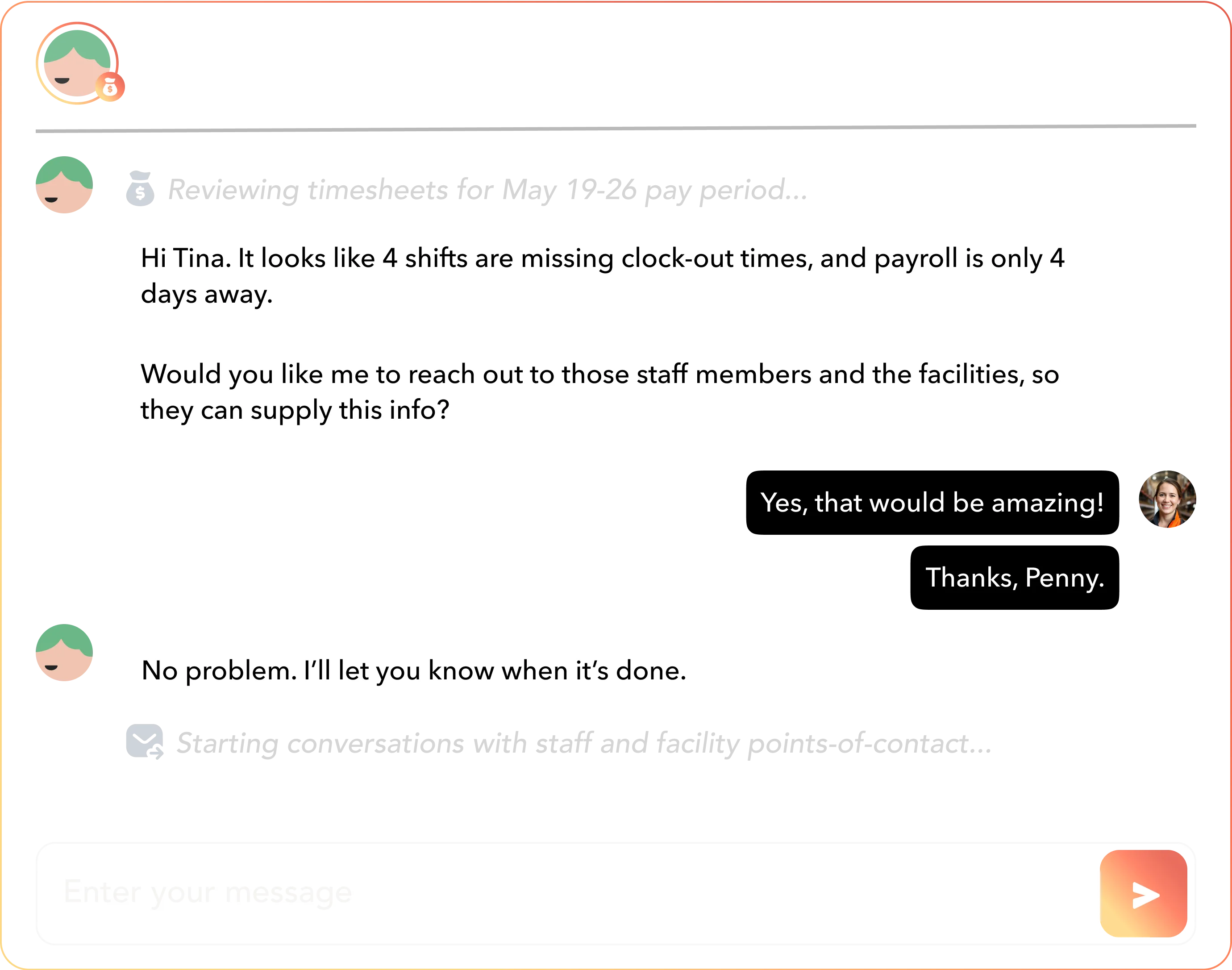 Payroll Agent example conversation