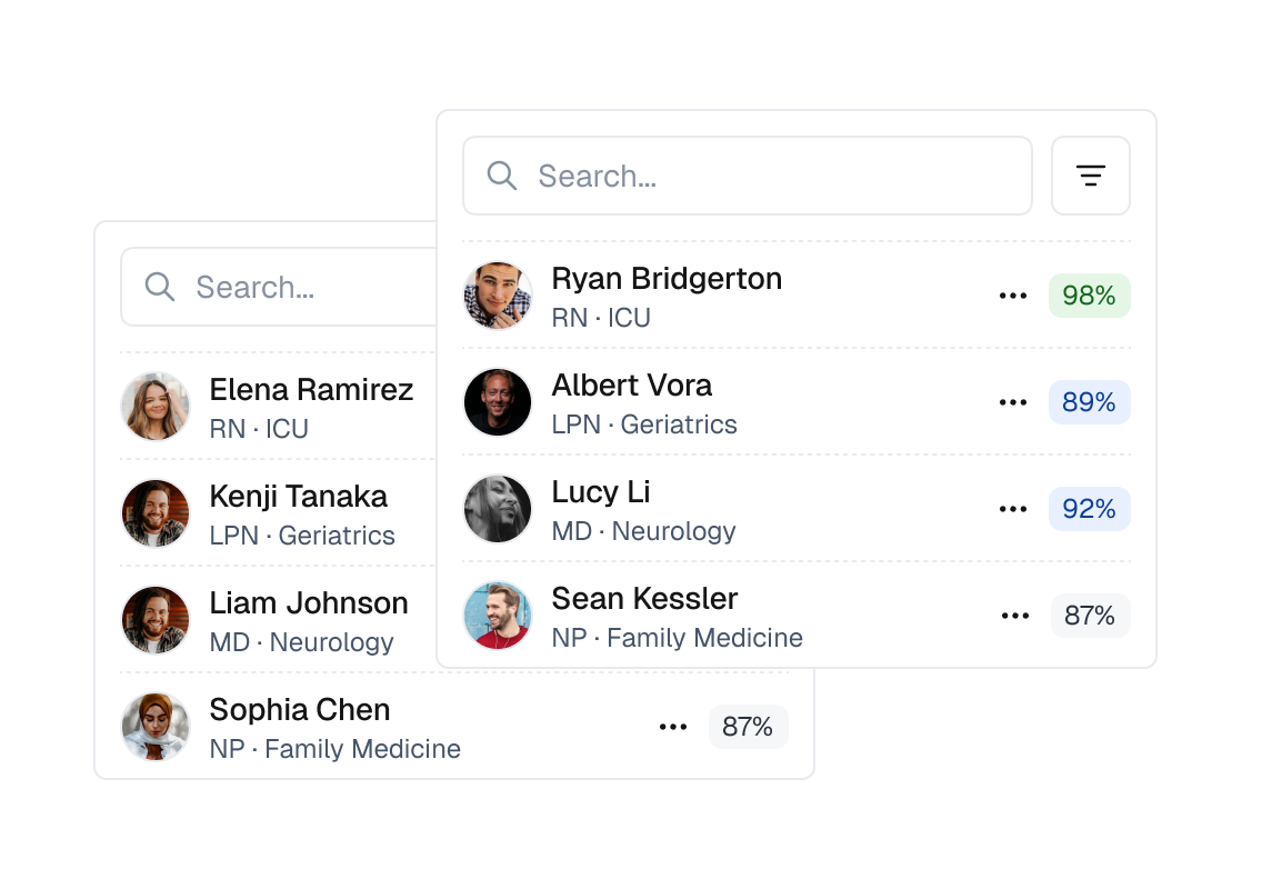 Teambridge job/shift matching widget