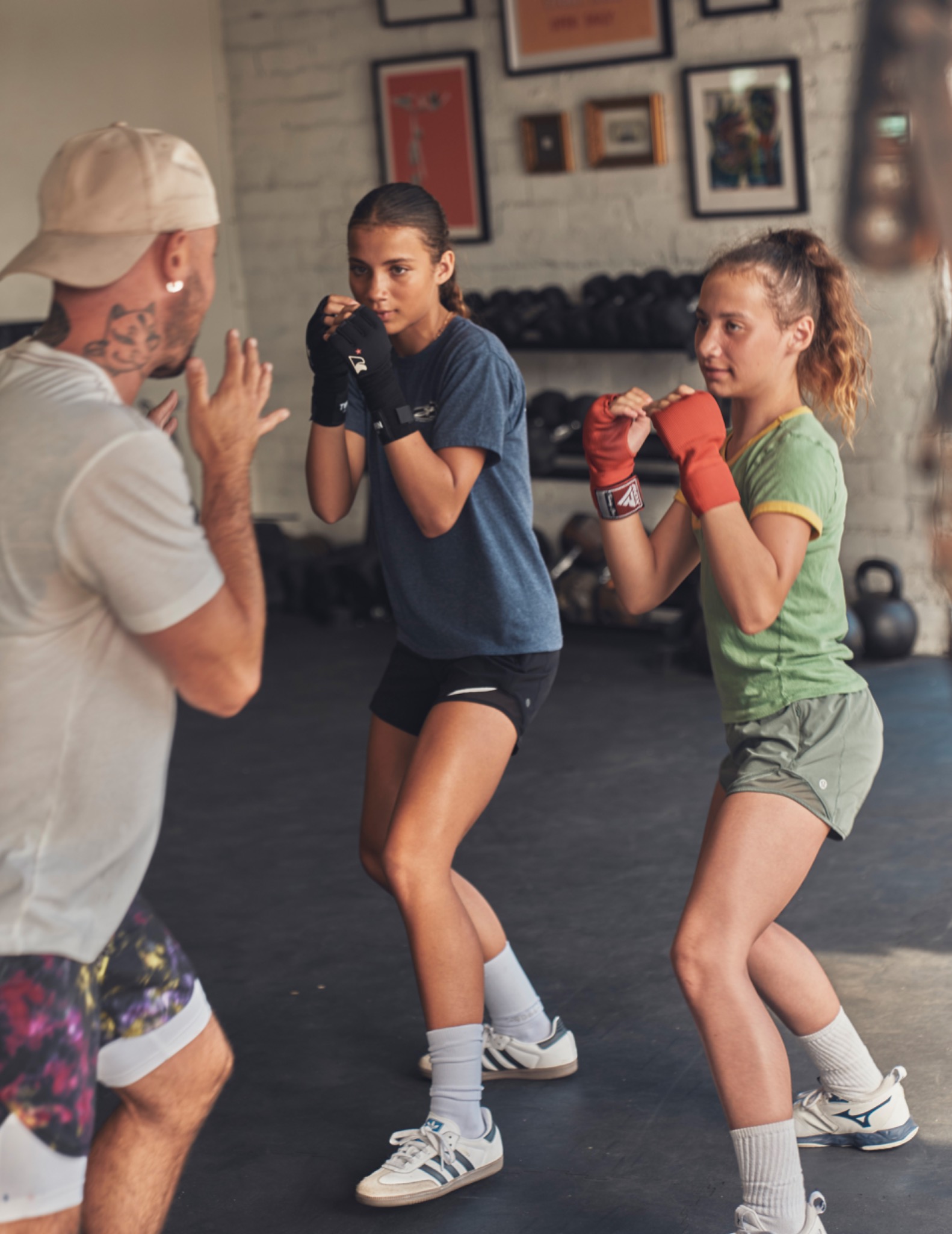 Beginner students practicing boxing fundamentals