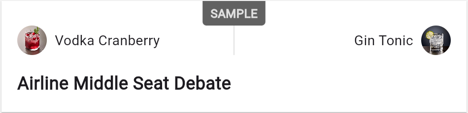 A sample Matchbox featuring an "Airline Middle Seat Debate" between two fictional characters, Vodka Cranberry and Gin Tonic