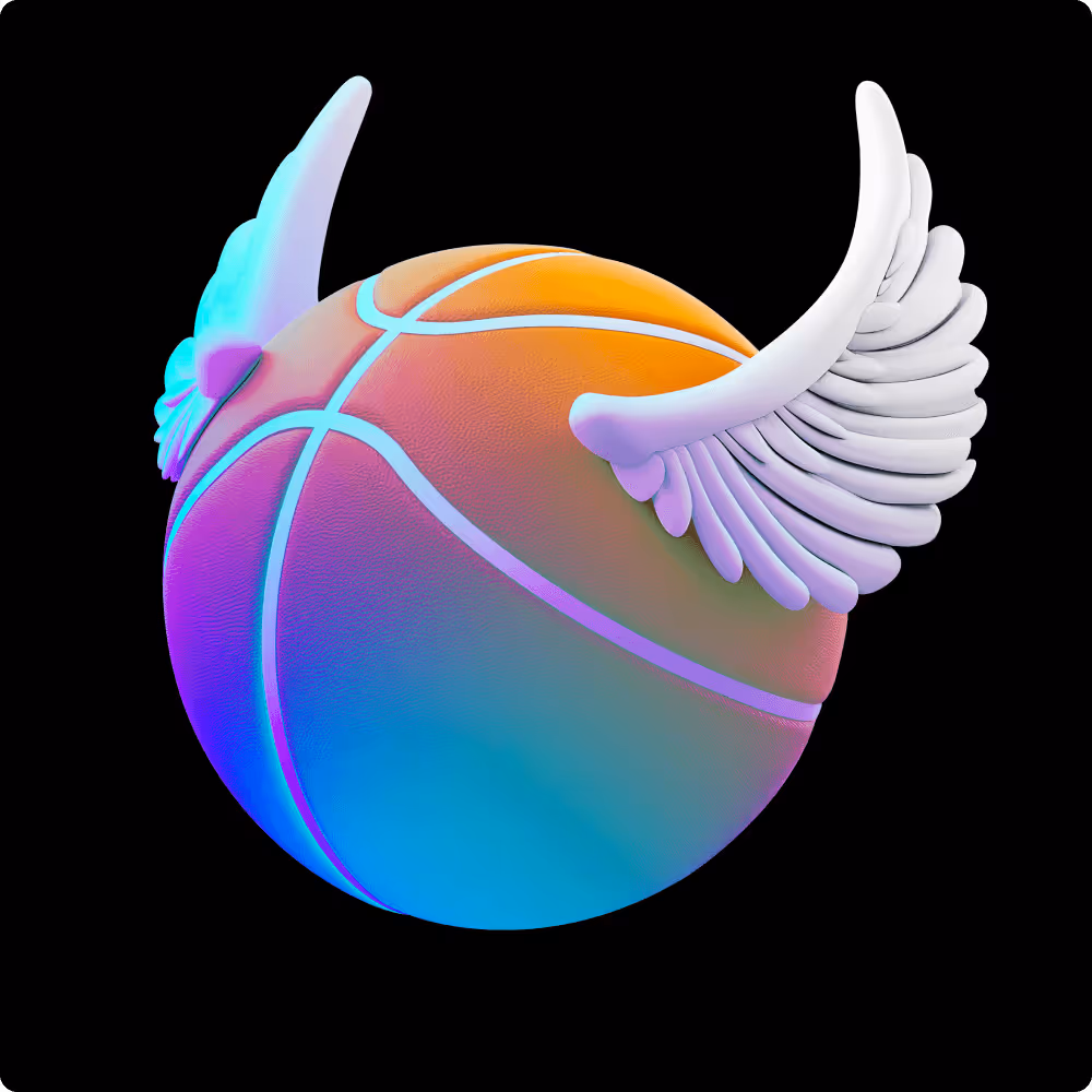 a multicolor basketball with wings representing crypto pr messaging