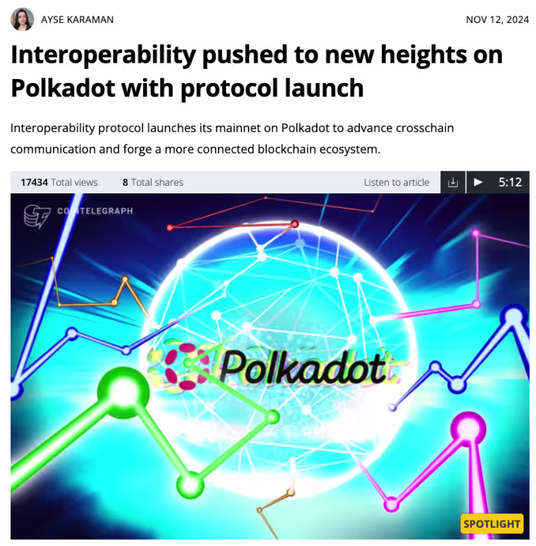 Cointelegraph article on Polkadot interoperability protocol launch advancing blockchain communication